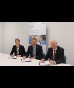 CONTRACT SIGNED: From left to right, Charlotte Jackson, CEO of MEDITECH International; Russ Favager, Interim Chief Executive at Mid Cheshire Hospitals NHS Foundation Trust; Ged Murphy, Chief Executive of East Cheshire NHS Trust