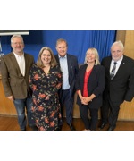 L-R Peter Dowd MP, Fiona Taylor, Cllr John Joseph Kelly, Deborah Butcher and Cllr Paul Cummins at a reception at Bootle Town Hall