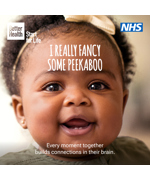 A baby with her mouth open smiling with the caption "I really fancy some peekaboo"